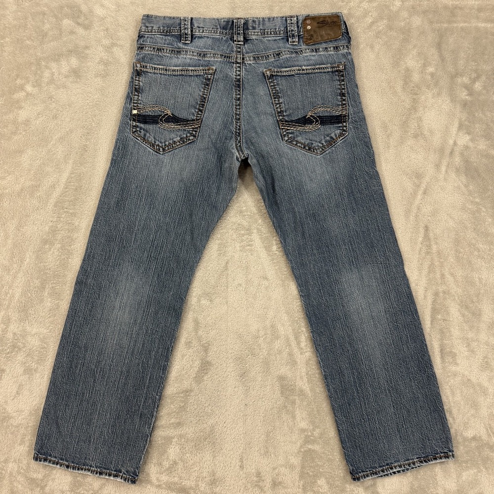 Silver Jeans Mens 34x29 Zac Blue Relaxed Straight Stretch Flex Comfort Whiskered